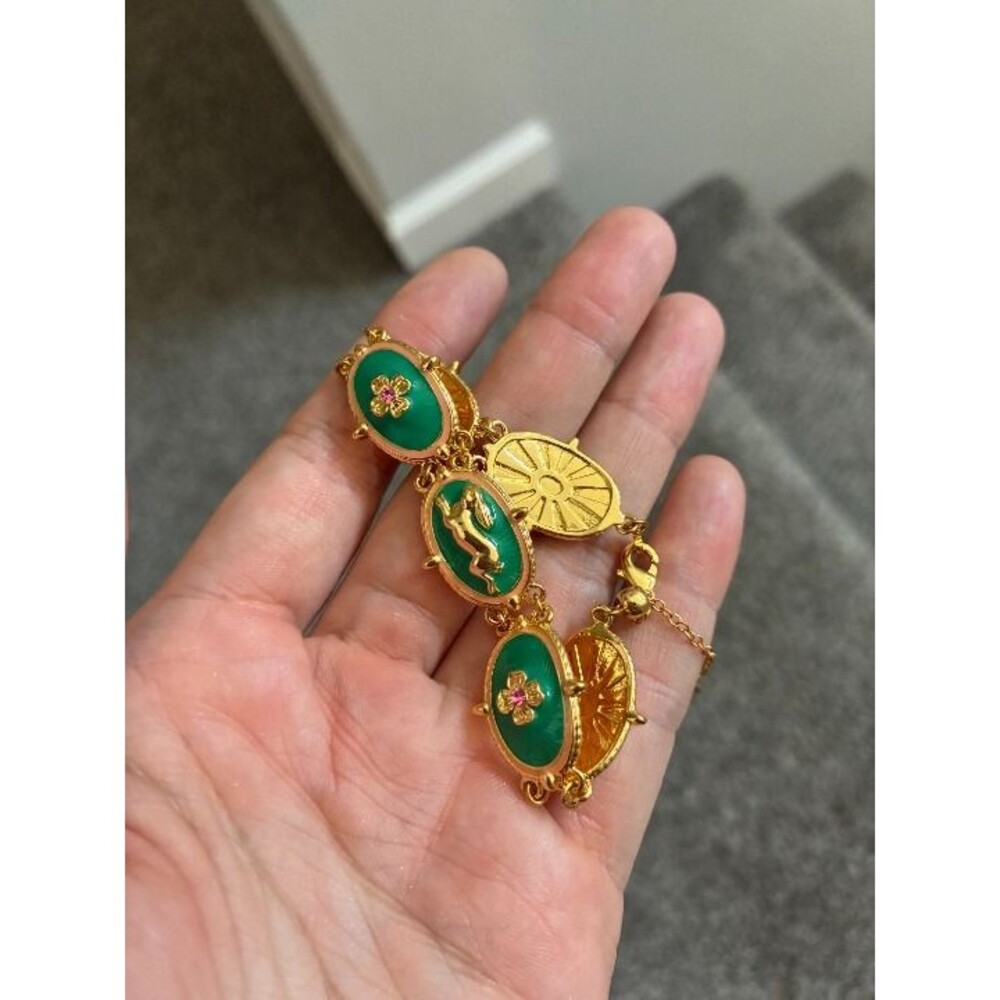 Alice in Wonderland Rabbit Green Gold Brooch Victorian Bracelet